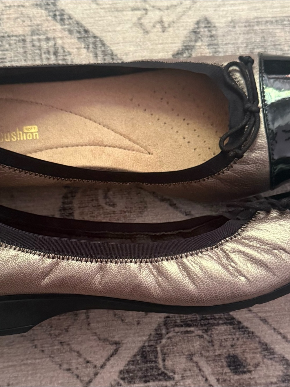 Clarks Metallic Bronze Leather Ballet Flats with Bow Trim
